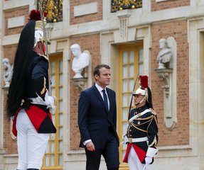 French President Emmanuel Macron French President Emmanuel Macron awaits his Russian counterpart Vladimir Putin at the Versailles Palace of Versailles, near Paris, France, Monday, May 29, 2017.