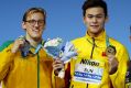 Silver medalist Mack Horton on the podium with gold medalist Yang Sun.