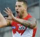 Lance Franklin scores his opening goal. Picture AAP