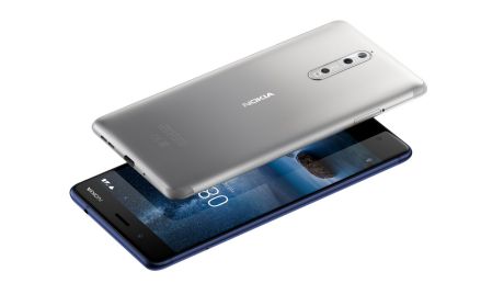 The Nokia8 in steel (above) and tempered blue.