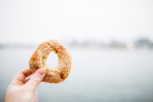 A sesame bagel, Montreal-style. 