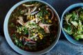 Chicken soup with cucumber and sesame salad.