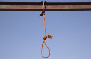 FILE - In this Wednesday, Oct. 8, 2014, One of the six nooses are prepared for men sentenced to death at a jail in Kabul, Afghanistan, Afghanistan has hanged six men convicted of terrorism, signaling a tougher approach toward the Taliban. President Ashraf Ghani's office says he