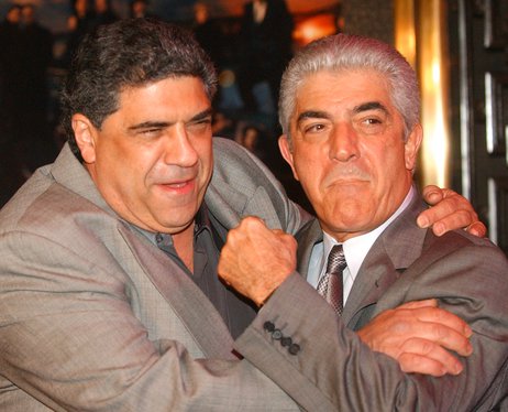 Actors Vincent Pastore, and Frank Vincent rough around for photographers at the fifth season premiere of the HBO series "The Sopranos," Tuesday, March 2, 2004, at New York's Radio City Music Hall.