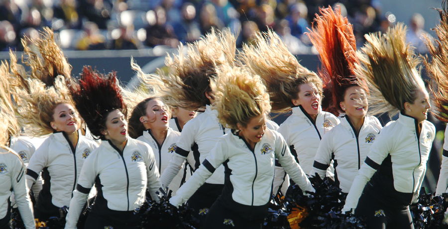 Hamilton's cheerleaders hair flips up second quarter CFL Eastern Semi-Final action in Hamilton on Sunday, Nov.15, 2015. (CFL PHOTO - Dave Chidley )