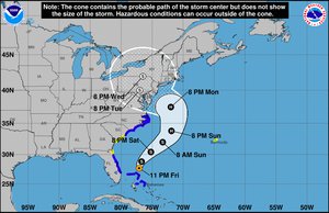 Projected path of Tropical Storm Jose from the National Hurricane Center forecast at 11 a.m. ET Thursday.