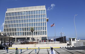 In this photo taken Aug. 14, 2015, a U.S. flag flies at the U.S. embassy in Havana, Cuba.