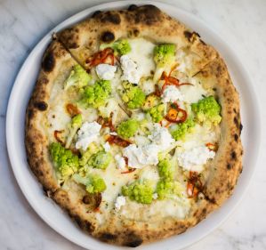 Romanesco, chilli and ricotta pizza.