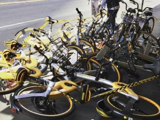 Discarded oBikes in Melbourne