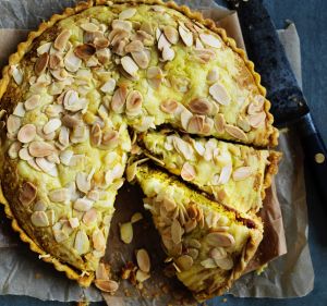 This cheddar and onion almond tart combines elements of a classic ploughman's platter.