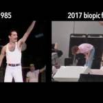 Footage of Rami Malek as Freddie Mercury at Live Aid Juxtaposed Against the Original 1985 Video