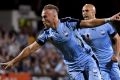 Jordy Buijs of Sydney FC celebrates his opening goal during the quarter final FFA Cup match between Sydney FC and ...