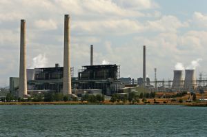 AGL Energy's Liddell power plant, with Lake Liddell in the foreground, and Bayswater power plant behind.