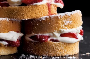 Stacks on: Victoria sponges sandwiched with strawberries and white chocolate cream.