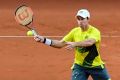 Jordan Thompson and John Peers in action against Belgium's Ruben Bemelmans and Arthur De Greef in the Davis Cup ...