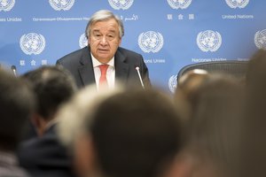 Secretary-General António Guterres addresses a press conference ahead of the general debate of the seventy-second session of the General Assembly, which begins on 19 September, 2017.