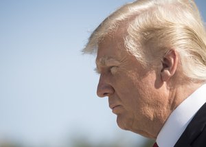 President Donald Trump pauses during the 9/11 Observance Ceremony at the Pentagon in Washington, D.C., Sept. 11, 2017. During the Sept. 11, 2001, attacks, 184 people were killed at the Pentagon.