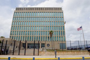 The U.S. flag flaps in the stiff breeze off the Florida Straits at the U.S. Embassy in Havana, Cuba