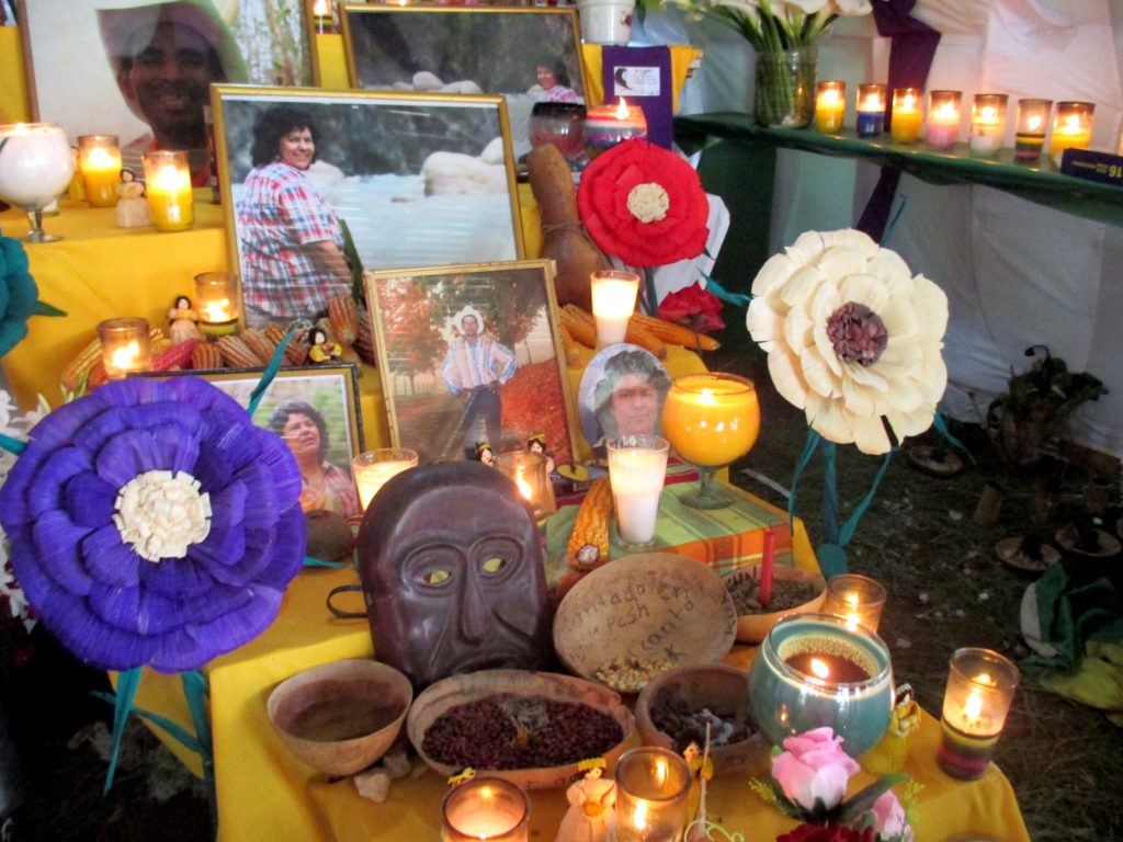 An altar was set up outside Utopia for the one-year anniversary of Berta Cáceres' murder.