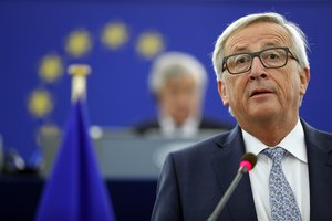 European Commission President Jean-Claude Juncker addresses the members of the European Parliament in Strasbourg, eastern France, to outline his reform plans for the European Union in the so-called State of the Union debate, Wednesday, Sept. 13, 2017.