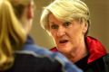 CT NEWS PIX, THURS 24 APR 2003 BY ANDREW CAMPBELL PIC SHOWS: Coach of the AIS Darters netball team has a go at one of ...