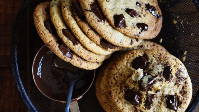 Thin and crispy choc-chip bikkies.