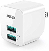 AUKEY USB Wall Charger, ULTRA COMPACT Dual Port 2.4A Output & Foldable Plug for iPhone iPad Samsung & Others - White