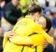 The Matildas celebrate Sam Kerr's second-half goal against Brazil on Tuesday night.