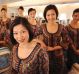 Singapore Airlines flight attendants on board an A380.