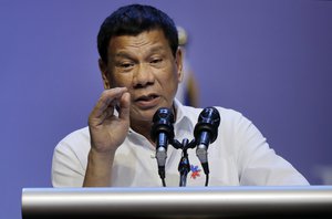 Philippine President Rodrigo Duterte speaks to the Filipino community in Singapore on Friday, Dec. 16, 2016.