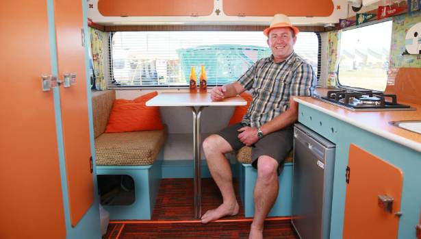 Peter Nunn made the trek from Palmerston North with his retro caravan Orange Roughy.