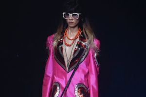 A model wears a creation part of Gucci's women Fall/Winter 2018/19 fashion collection, presented in Milan, Italy, ...