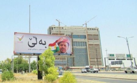 A new billboard in Erbil with Masoud Barzani's image reading: "YES—for Kurdish independence and statehood"