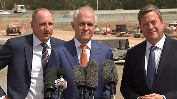 Queensland MP Luke Howarth - pictured with Prime Minister Malcolm Turnbull and Queensland Opposition Leader Tim Nicholls ...