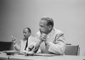 Informal portrait of Mr. Dag Hammarskjöld taken at one of his recent press conferences, 2 August, 1954.