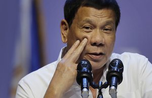 Philippine President Rodrigo Duterte speaks to the Filipino community in Singapore on Friday, Dec. 16, 2016.