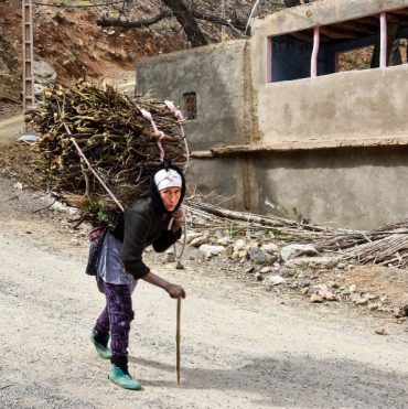 woman hauling firewood