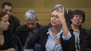 Lea Goldin, mother of fallen IDF soldier Hadar Goldin, speaks at a State Control Committee hearing in the Knesset on April 19, 2017. (Hadas Parush/Flash90)