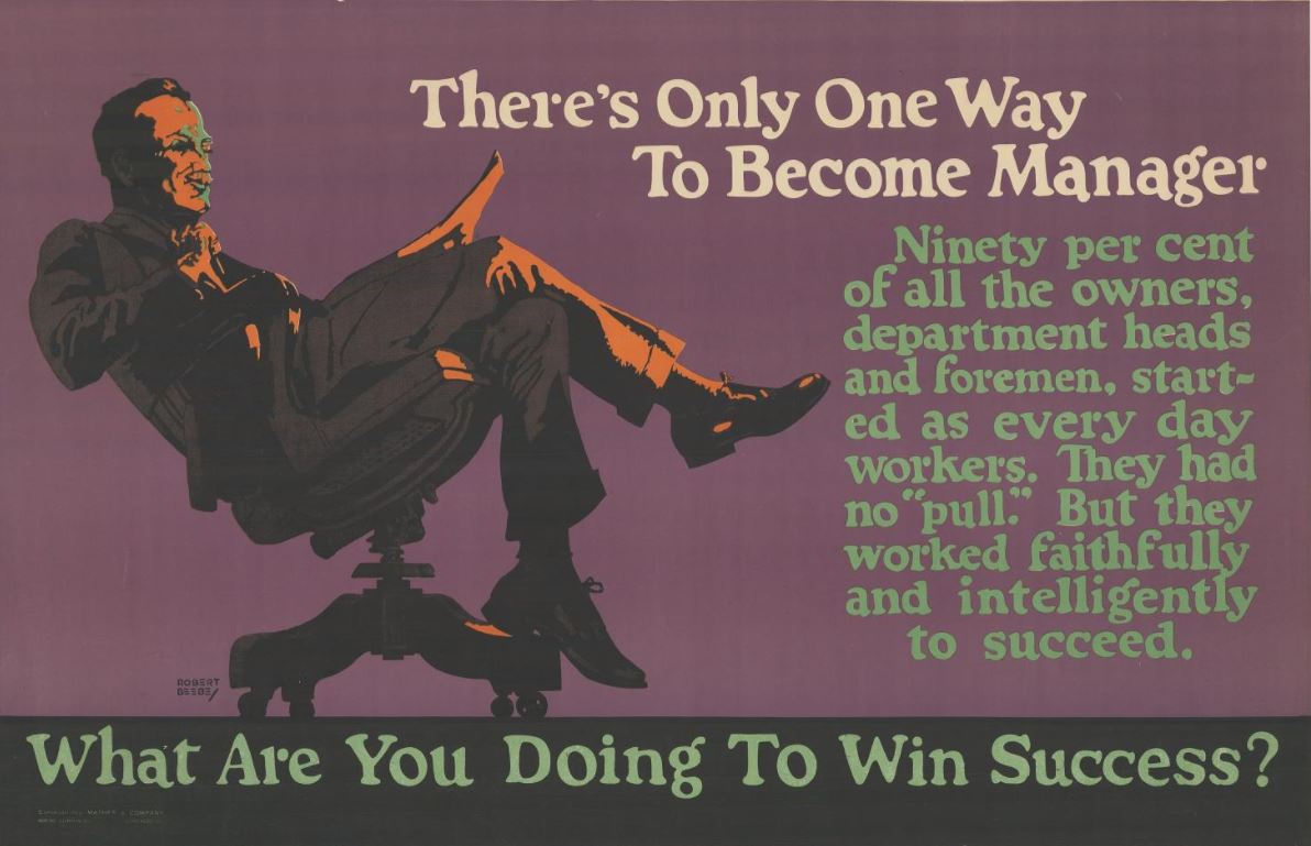 A colorful early 20th century motivational poster that asks “What are you doing to win success?”