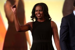 Former First Lady of the United States Michelle Obama speaking with attendees at the 2017 WorkHuman conference at the JW Marriott Phoenix Desert Ridge Resort & Spa in Phoenix, Arizona