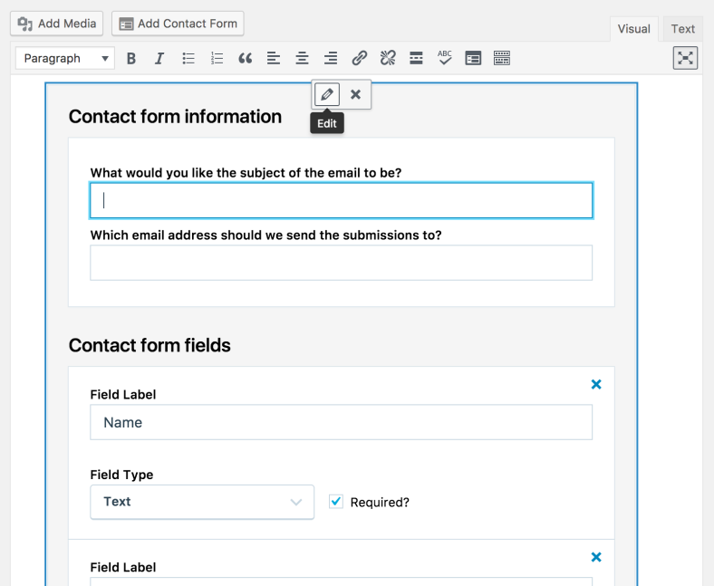 screen shot of new jetpack contact form