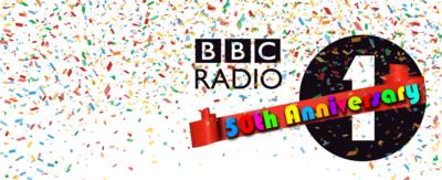 Radio 1 50th Anniversary Quiz - Radio 1 logo with confetti and banner