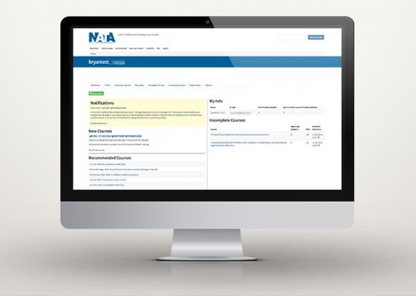 The LMS dashboard from NATA's professional development center website