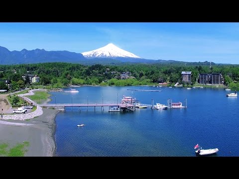 Vista aérea playa Pucón volcán lago villarrica Sur de Chile impresionantes imágenes Drone phantom 4