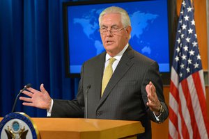 U.S. Secretary of State Rex Tillerson addresses reporters at the Department Press Briefing, at the U.S. Department of State in Washington, D.C., on August 1, 2017