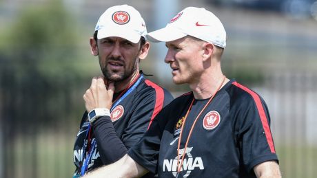 Stepping up: Hayden Foxe, right, takes over as interim head coach of the Wanderers following Tony Popovic's abrupt departure.