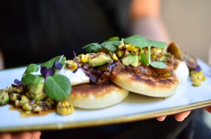 Indian spiced crumpets at vegetarian fine-diner Transformer, upmarket sibling of Melbourne institution the Vegie Bar.