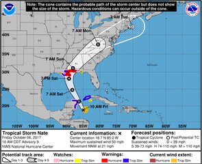 Projected path of Tropical Storm Nate.