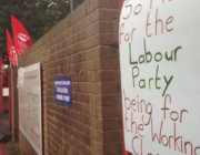 Sign on picket line in Birmingham bin strike, 2017.