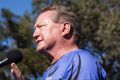 Andrew Forrest speaks to a crowd of supporters during a rally in support of the Western Force, at the Force HQ in Perth, ...